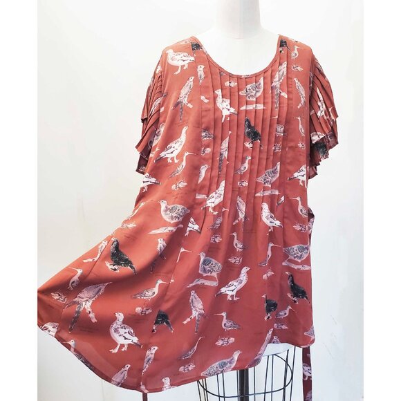 Melissa McCarthy Seven 7 Womens Bird print Pleated Ruffle Sleeve Top Blouse 2X - Picture 7 of 11